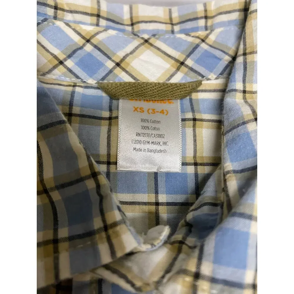 Gymboree Boys Shirt Size XS 3 4 Wilderness Club Plaid Dusty Blue Button Up Front